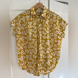 Madewell Hilltop Button-down Short Sleeve Top - Floral Yellow - Size X-Small